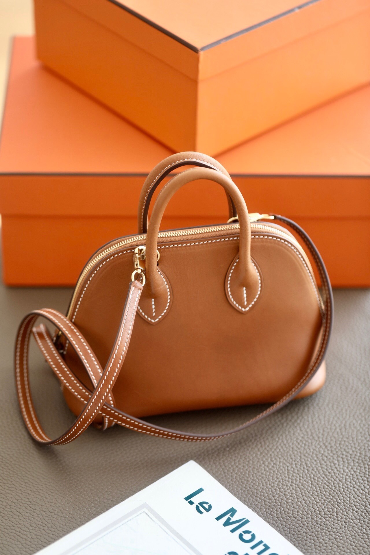 Hermes Bolide 1923 mini bag in gold leather tote