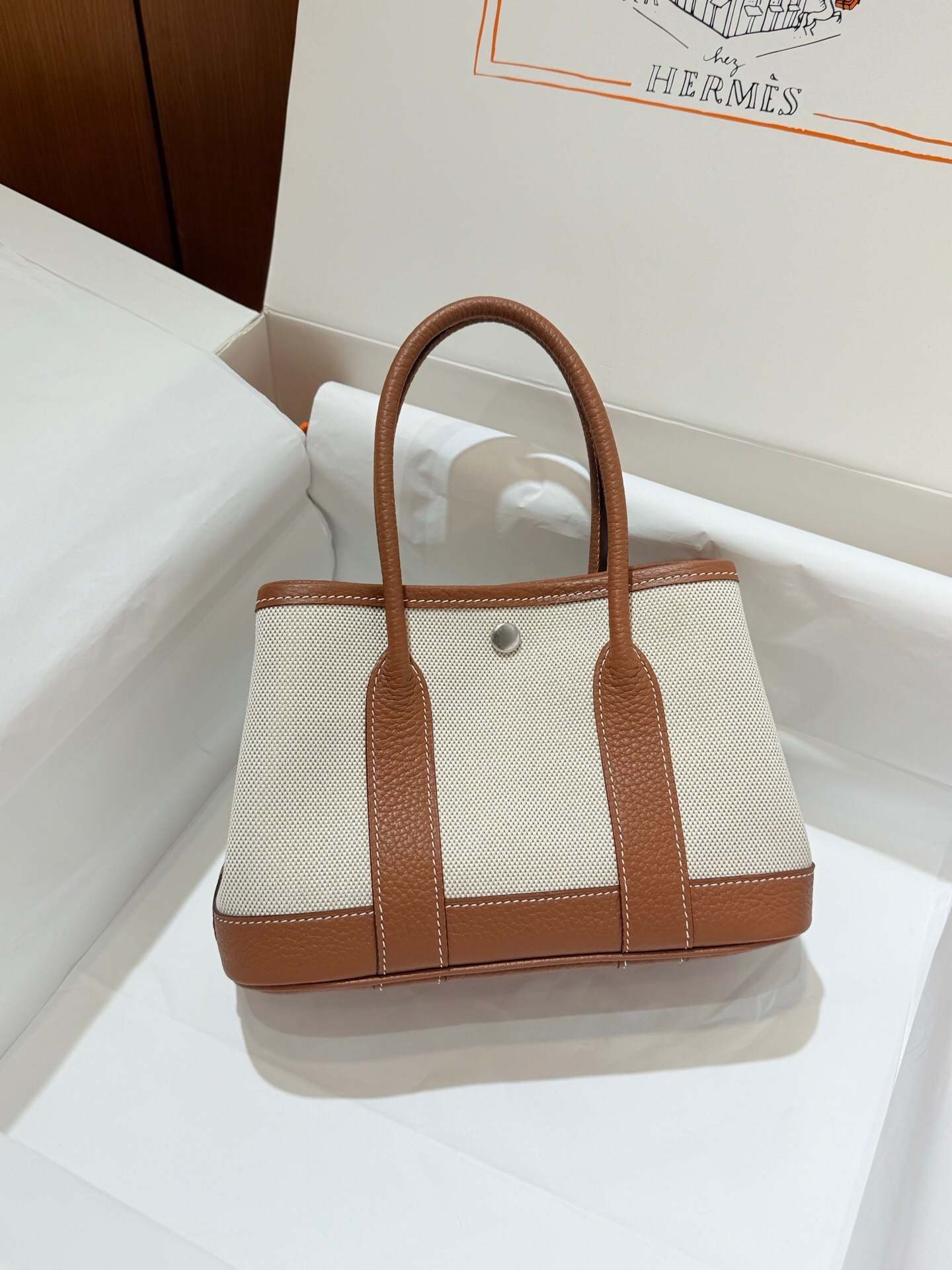 Hermes Garden Party bag in canvas and leather tote