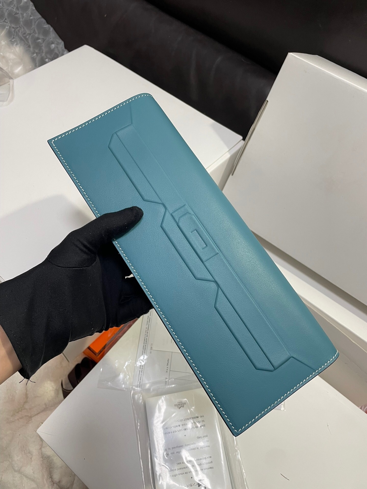 Hermes Birkin Shadow Cut Clutch in New Bleu Jean Swift leather