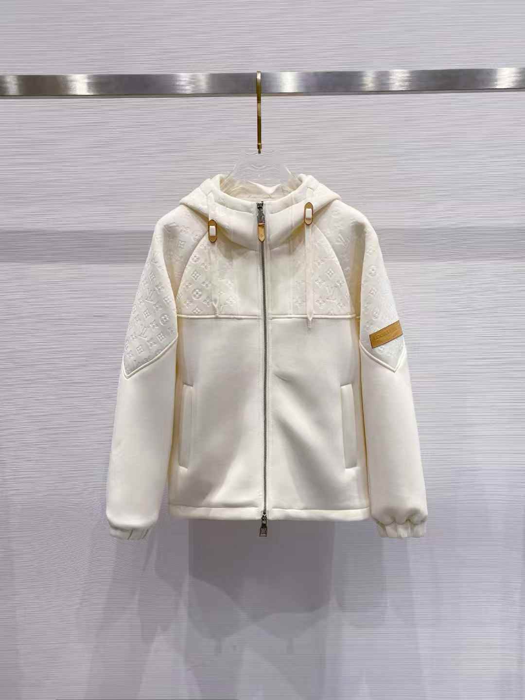 LV Quilted Textured Wool Blouson in milky white hoodie