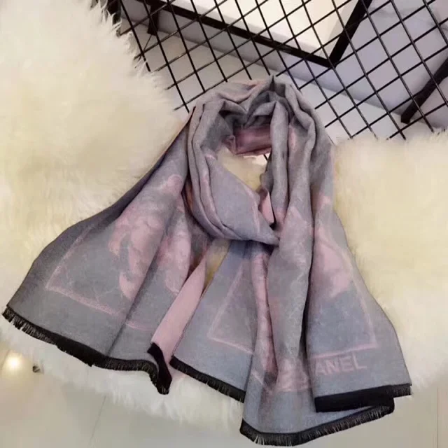 Chanel cashmere wool scarf or wrap in pink and gray