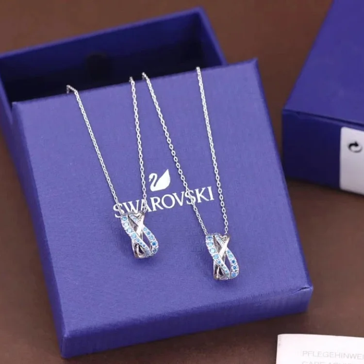 Swarovski Twist Rows Pendant necklace with blue crystals