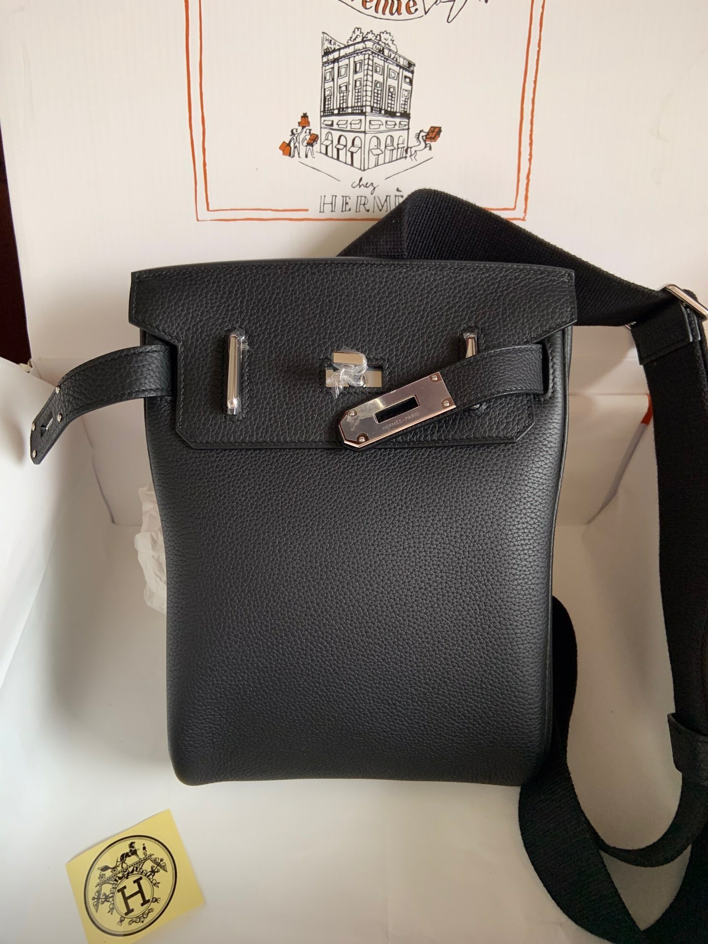 Hermes HAC à Dos PM backpack in black Togo leather with palladium hardware