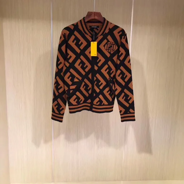 Fendi men's black and brown FF motif bomber jacket