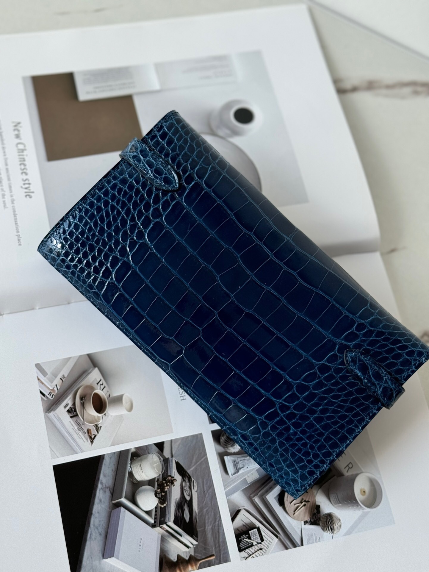 Hermes Bearn Wallet in Bleu Marine crocodile leather with Palladium Hardware
