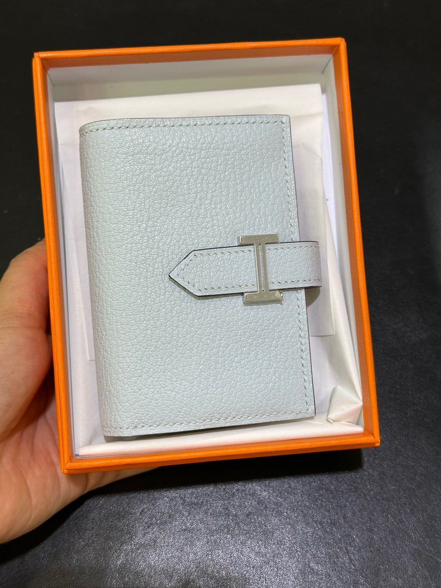 Hermes Béarn Compact Wallet in Craie Epsom leather with palladium hardware