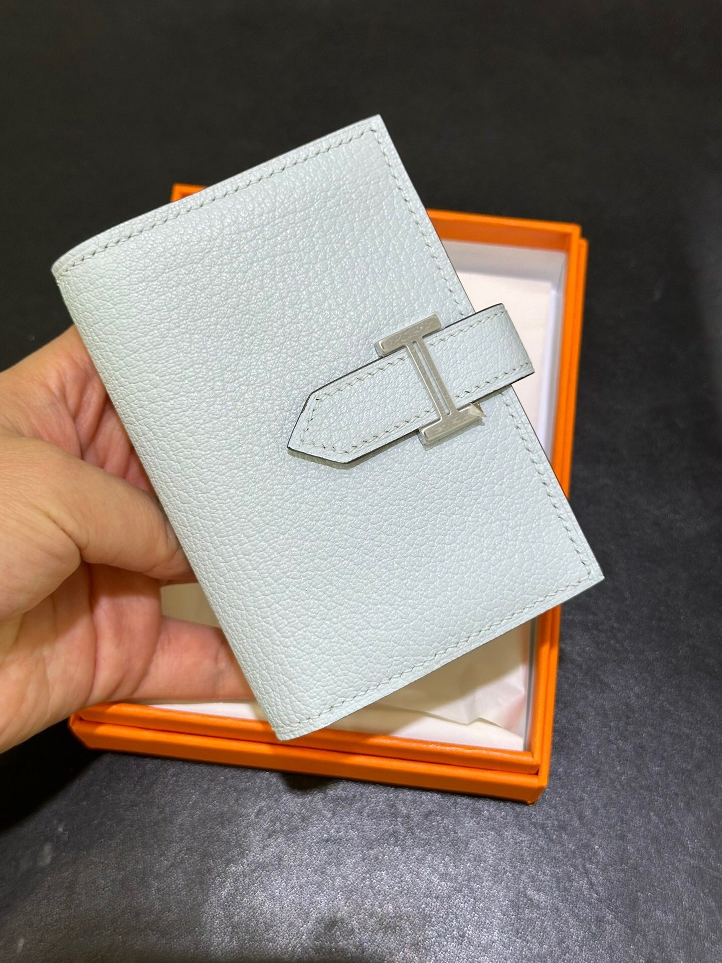Hermes Béarn Compact Wallet in Craie Epsom leather with palladium hardware