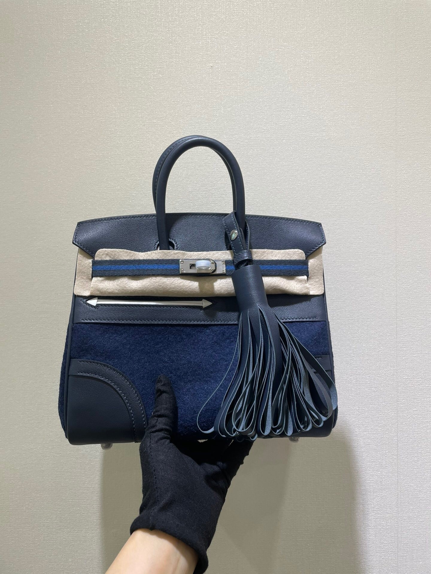 Hermes Birkin 25 "Go Team" handbag made of Caban/Bleu Nuit Swift leather and felt