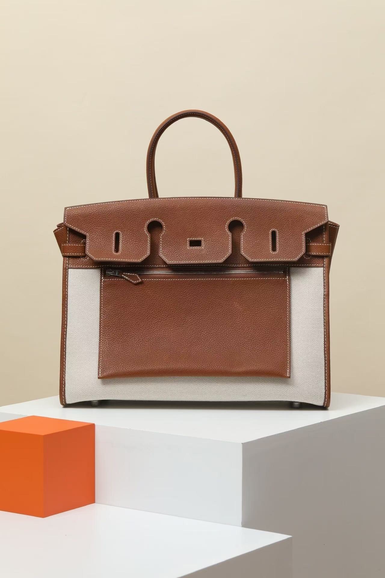 Hermes Birkin bag in canvas and Barenia Faubourg calfskin leather