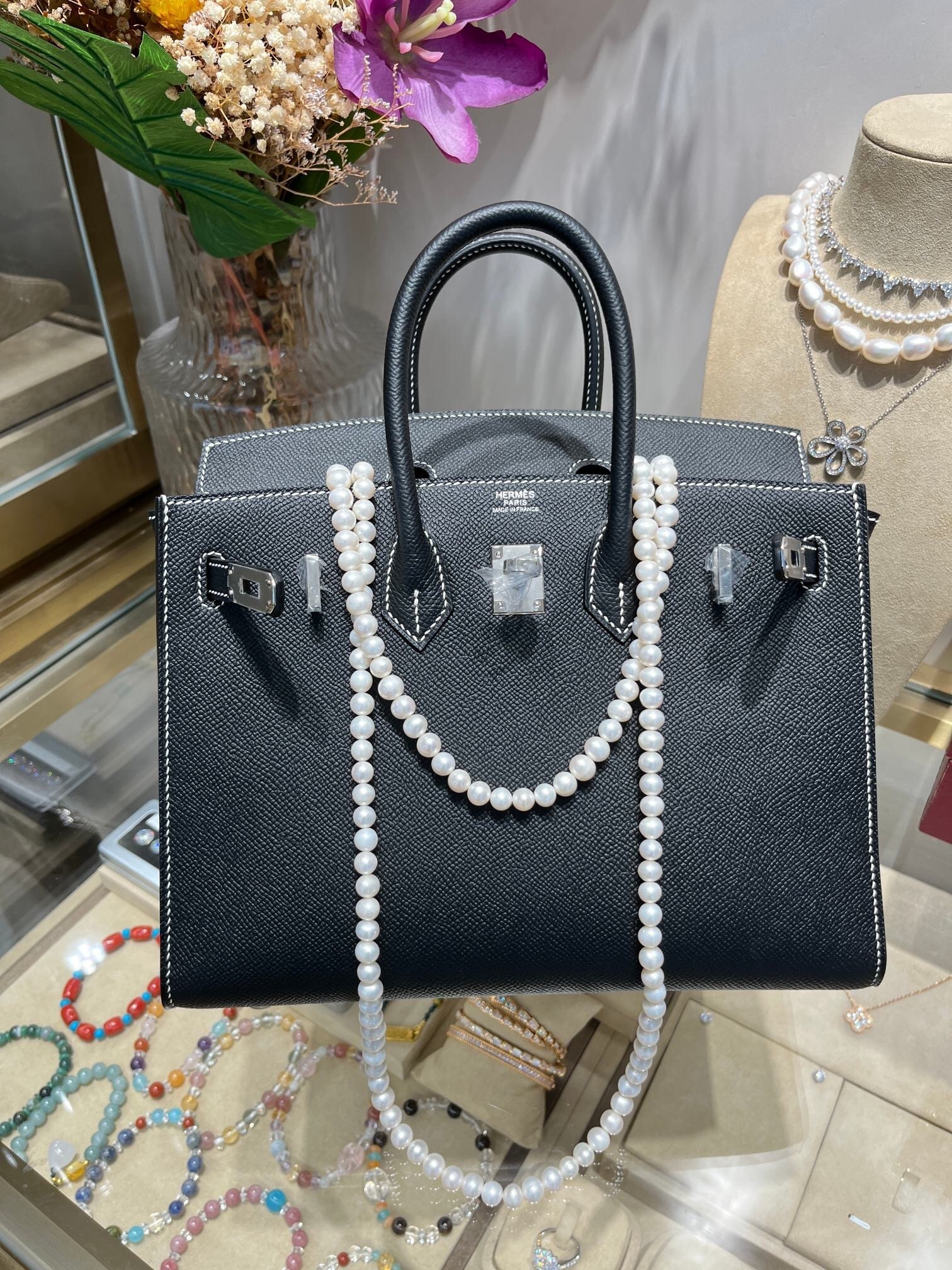 Hermes Birkin handbag black with silver-tone hardware.