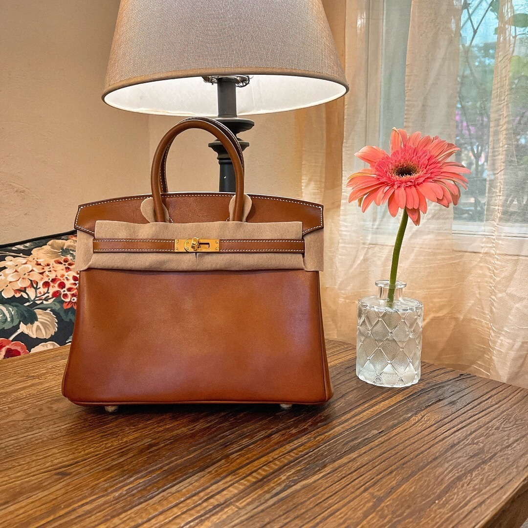 Hermes Birkin handbag in a brown leather, possibly a Barenia or Swift leather