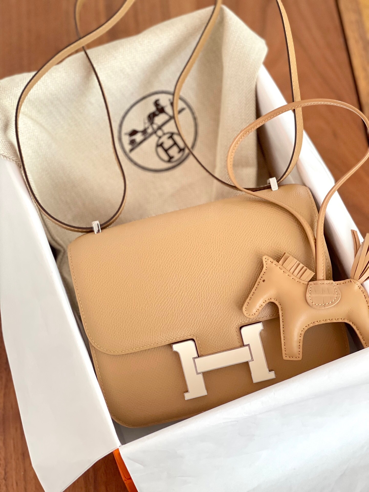 Hermes Constance 18 Mini Shoulder Bag in a neutral color