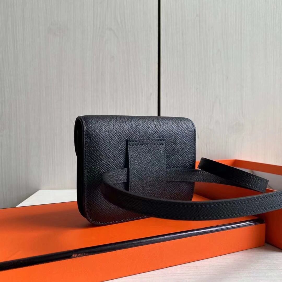 Hermes Constance Slim Wallet in black Evercolor leather with palladium hardware