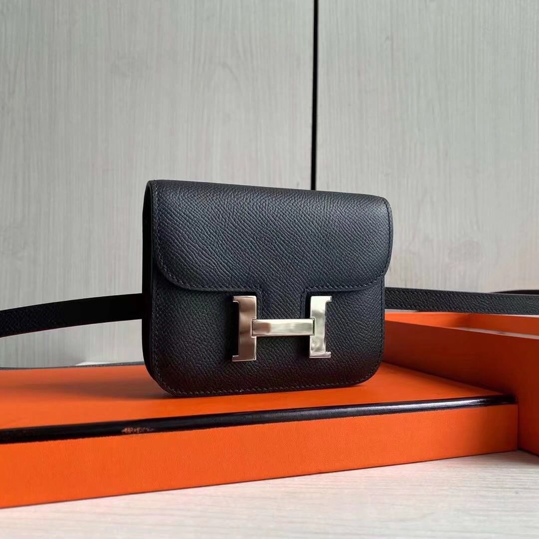 Hermes Constance Slim Wallet in black Evercolor leather with palladium hardware