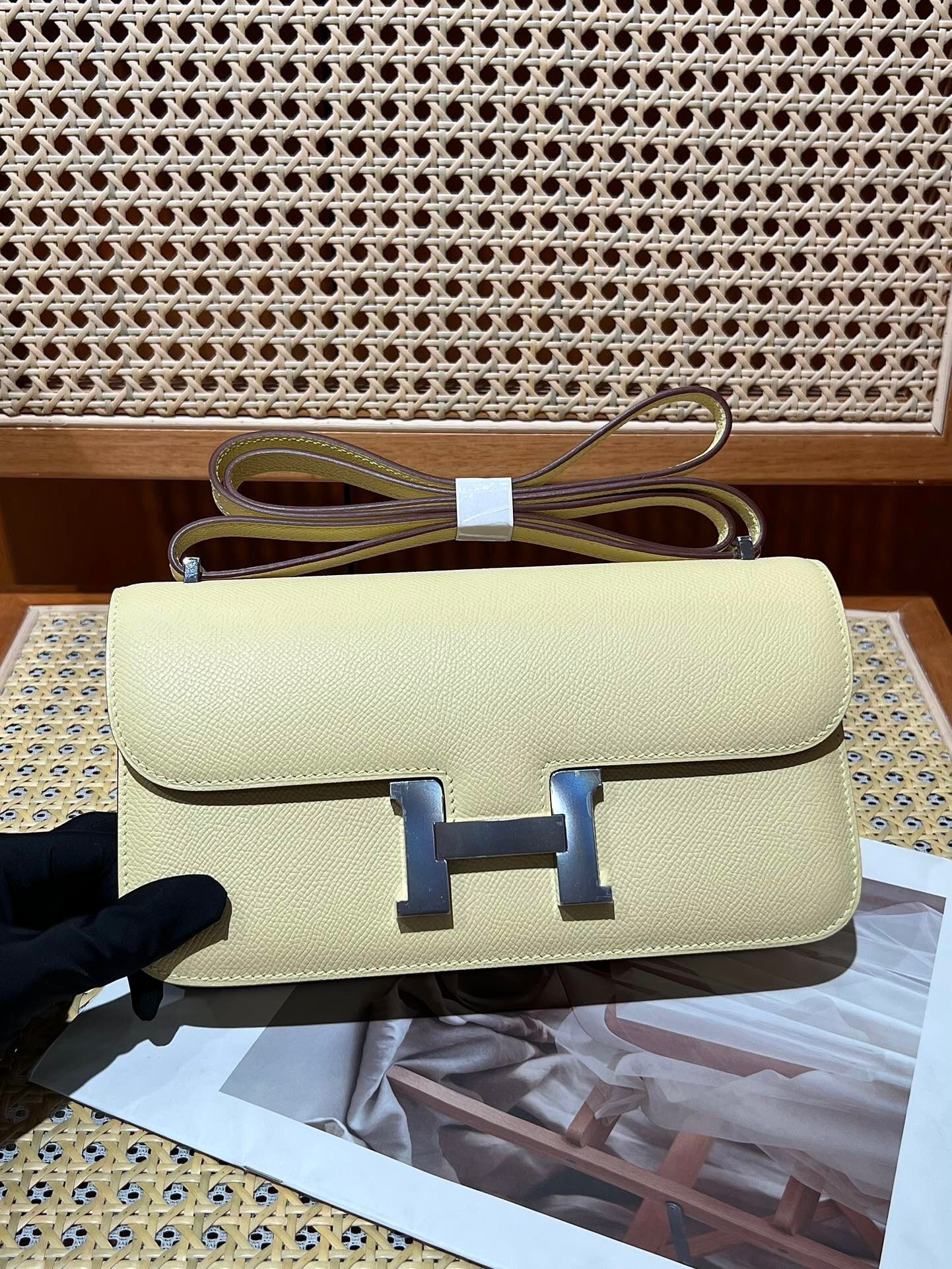 Hermes Constance Elan bag in Jaune Milton Epsom leather with palladium hardware