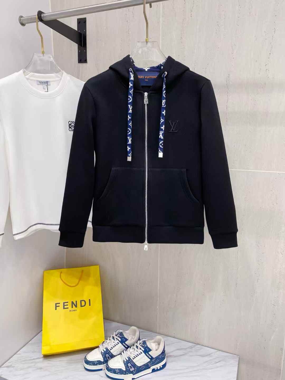 LV Black Signature Hoodie with Embroidery