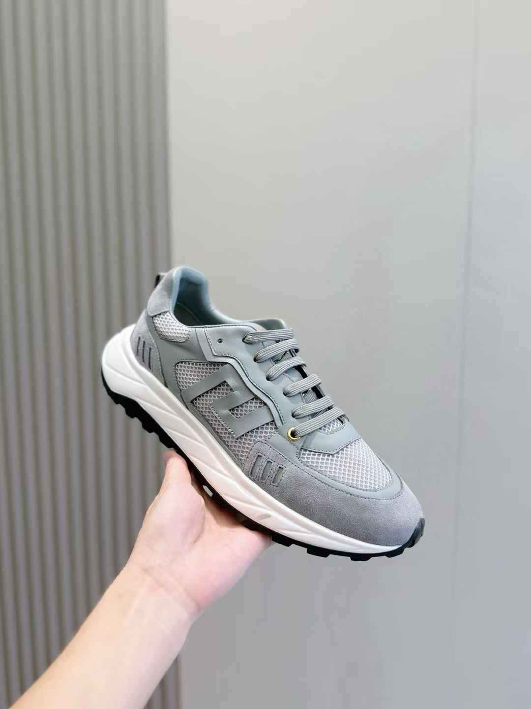 versace Milano runner sneakers in grey suede and nylon