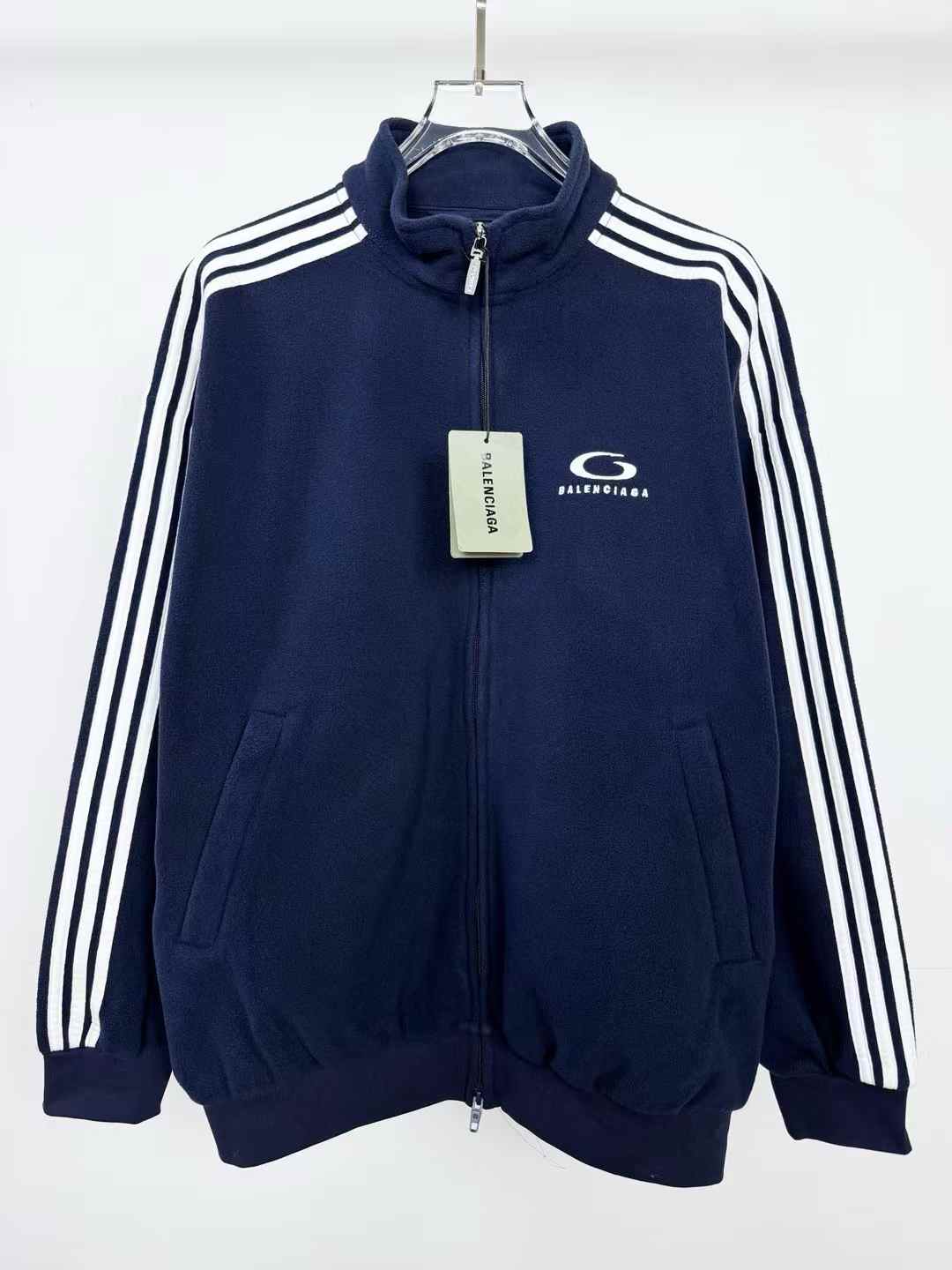 Balenciaga Loop Sports Icon zip-up jacket in navy blue terry fleece