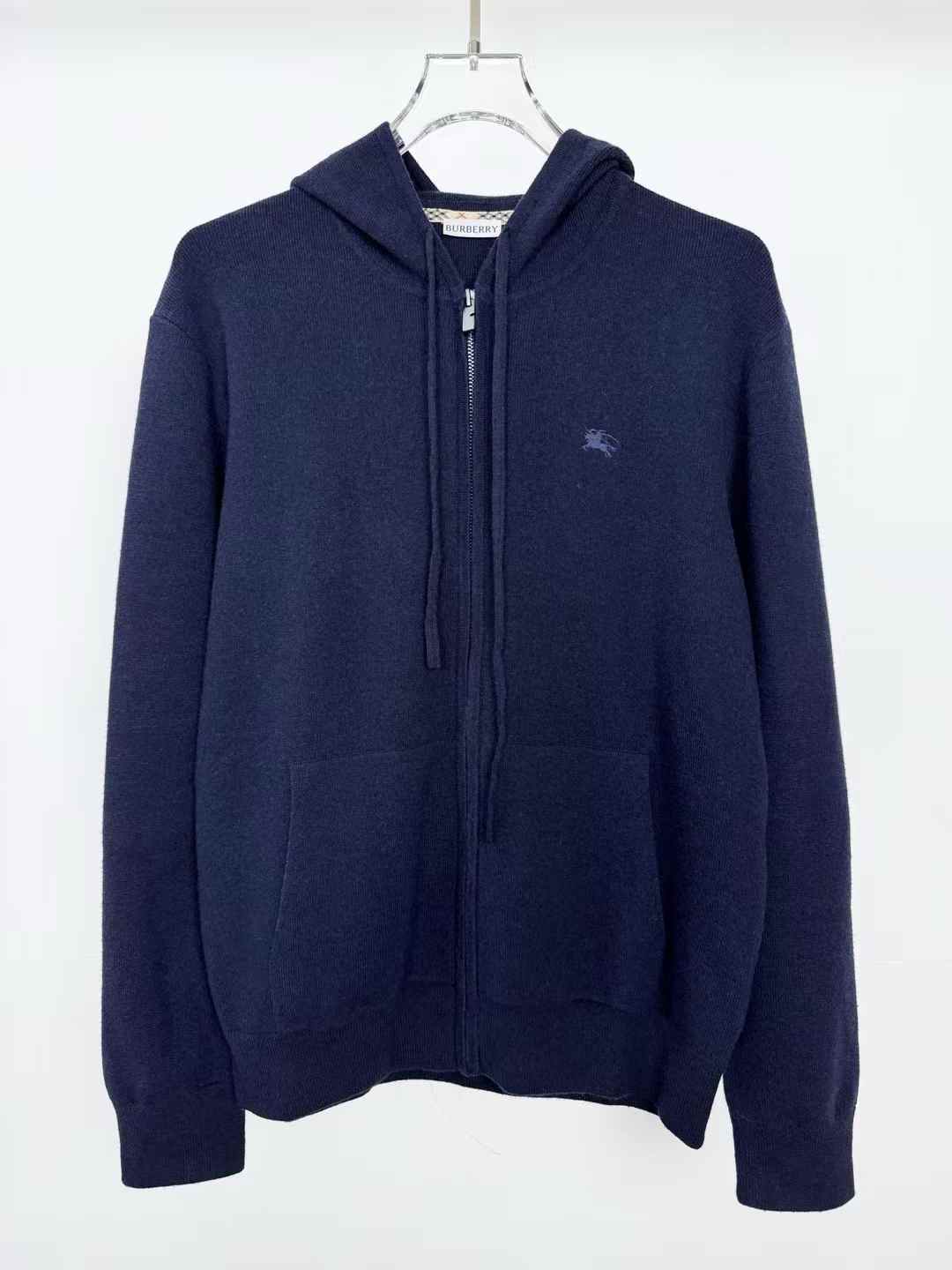 Burberry cashmere blend zip-up hoodie in navy