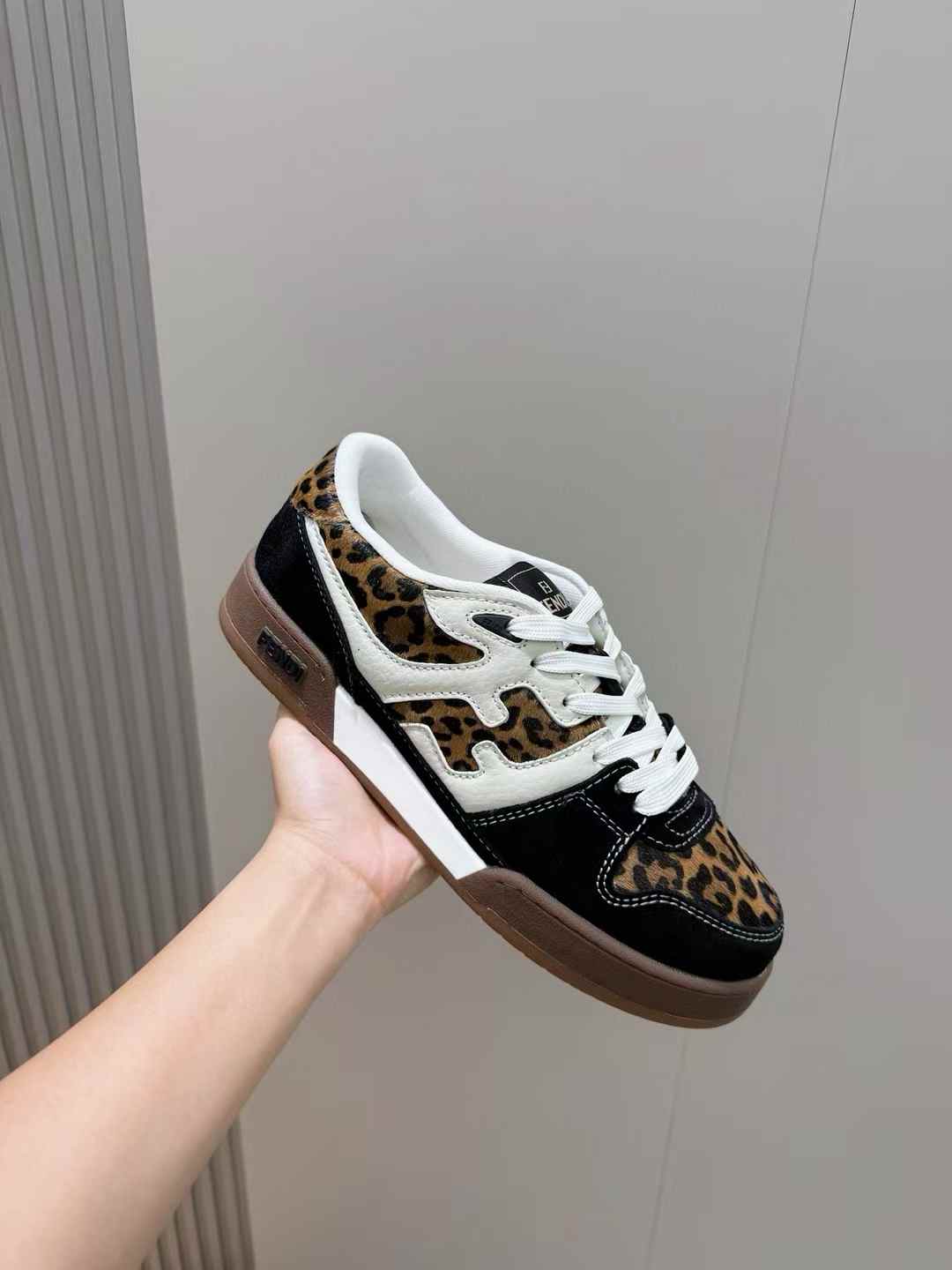 Fendi Match leopard-print sneaker made of calf hair and suede