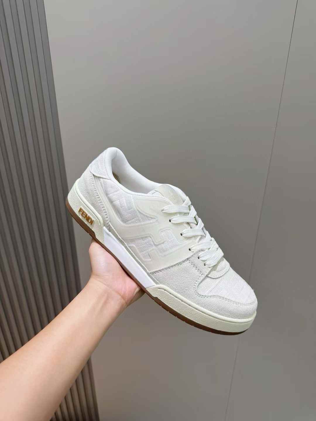 Fendi Match lace-up sneaker in white with suede details