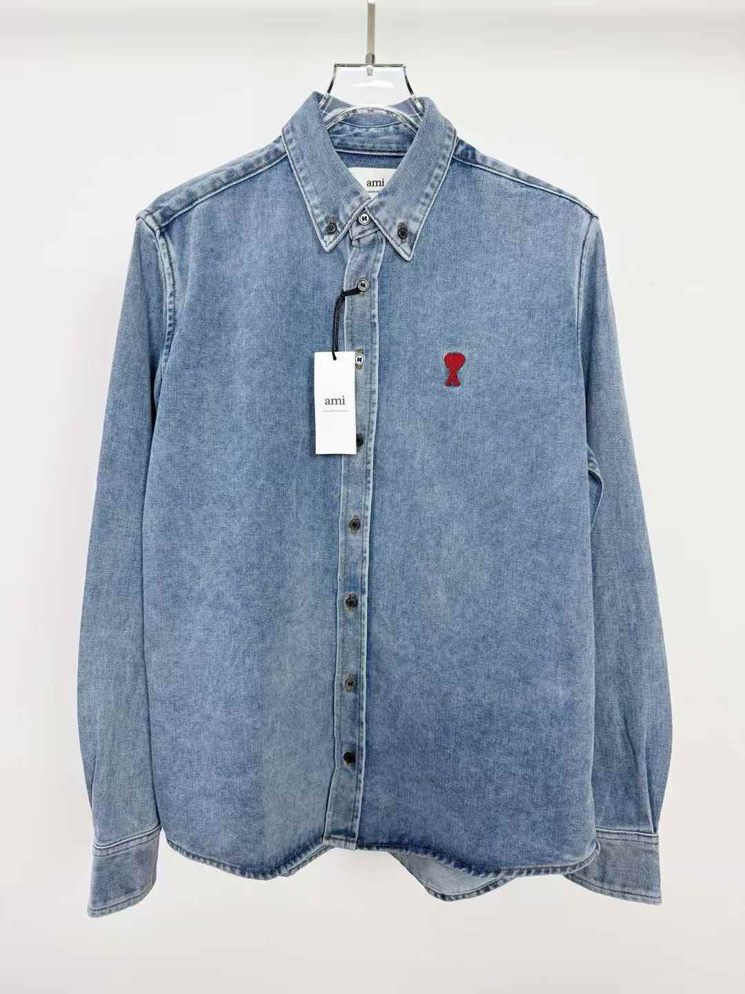 AMI Paris Ami de Coeur button-down denim shirt in light blue