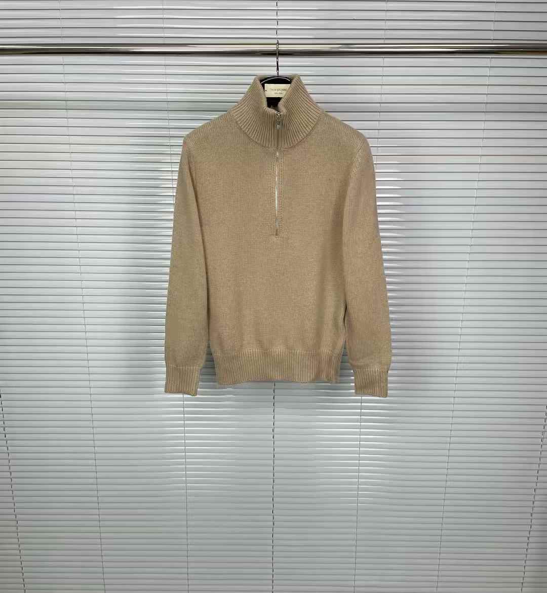 thom browne men's beige quarter-zip sweater.