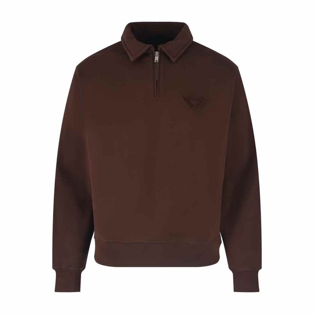 Prada Cotton Fleece Polo Sweatshirt in Cocoa Brown