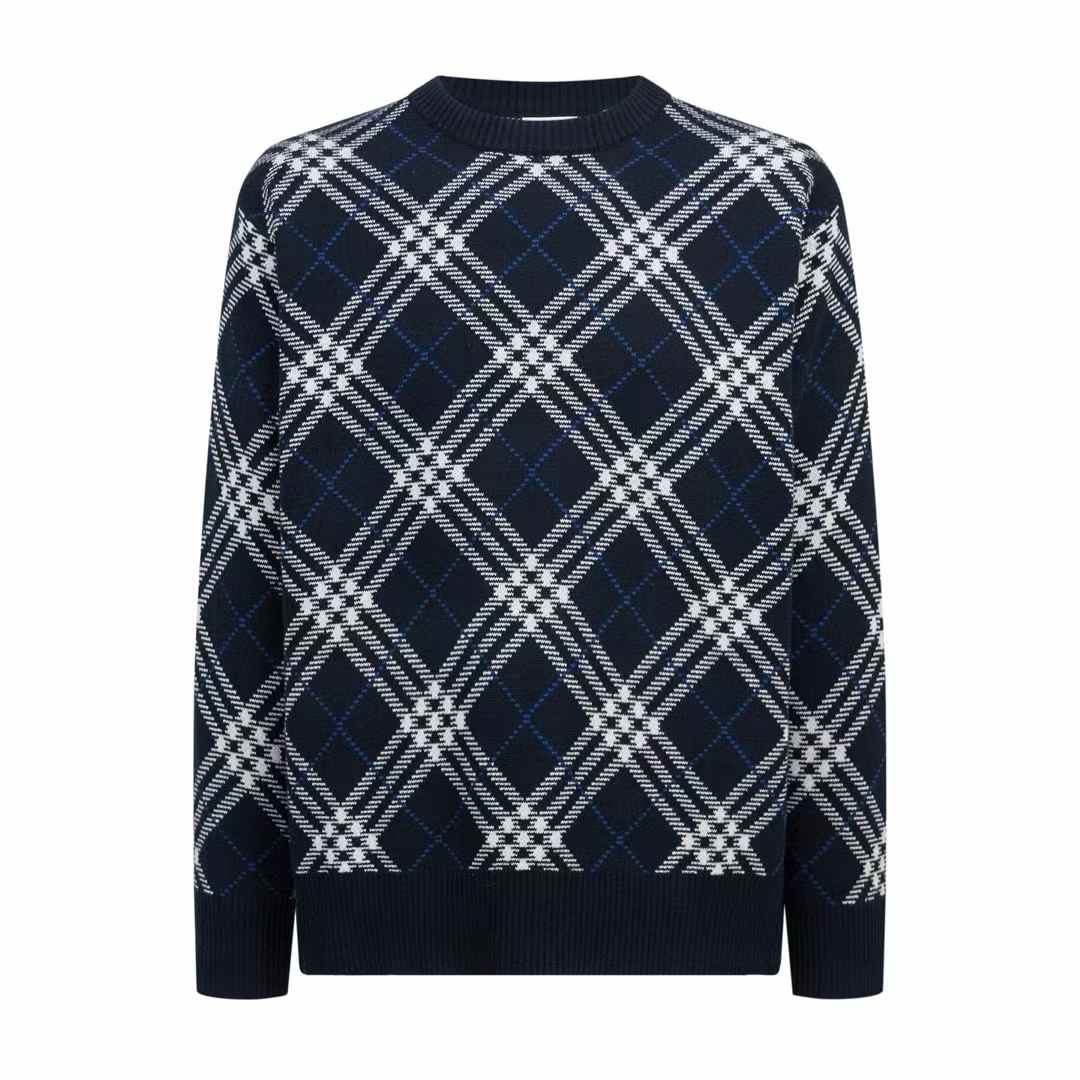 Burberry Check Wool Mohair Blend Sweater in blue