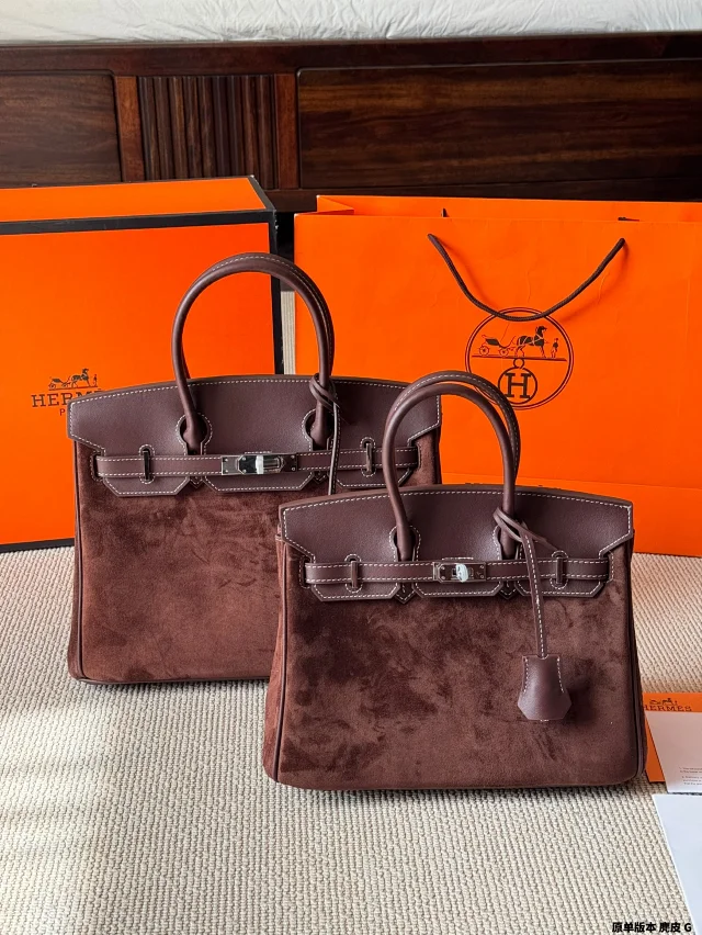 Hermes Birkin bag crafted from various materials leather and suede.