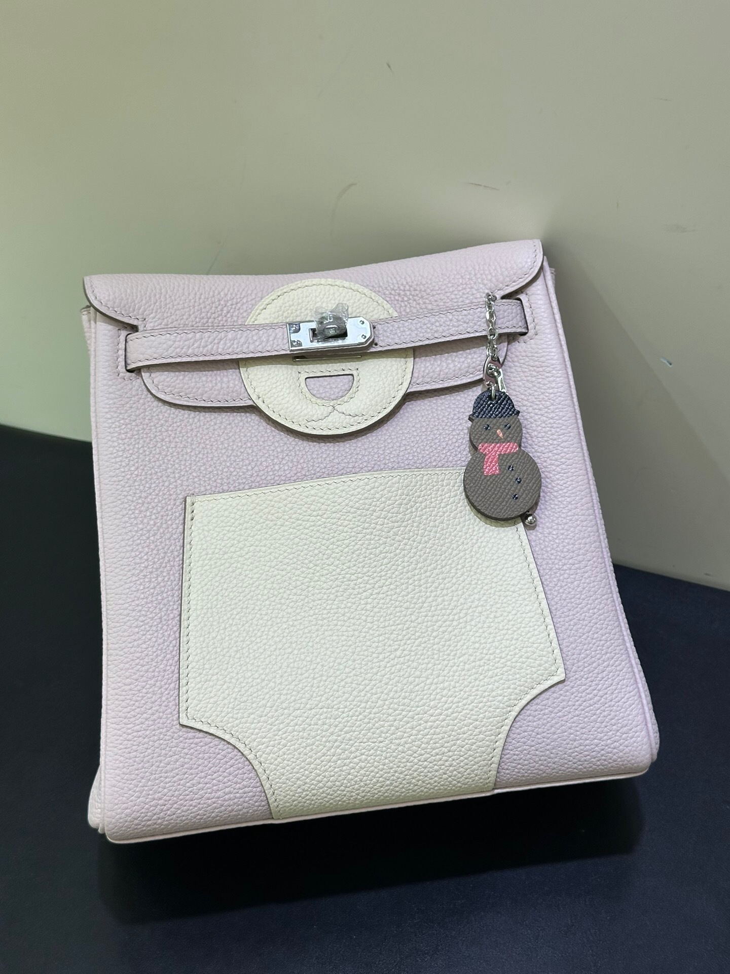 Hermes Kellydole Picto bag in pink and white leather