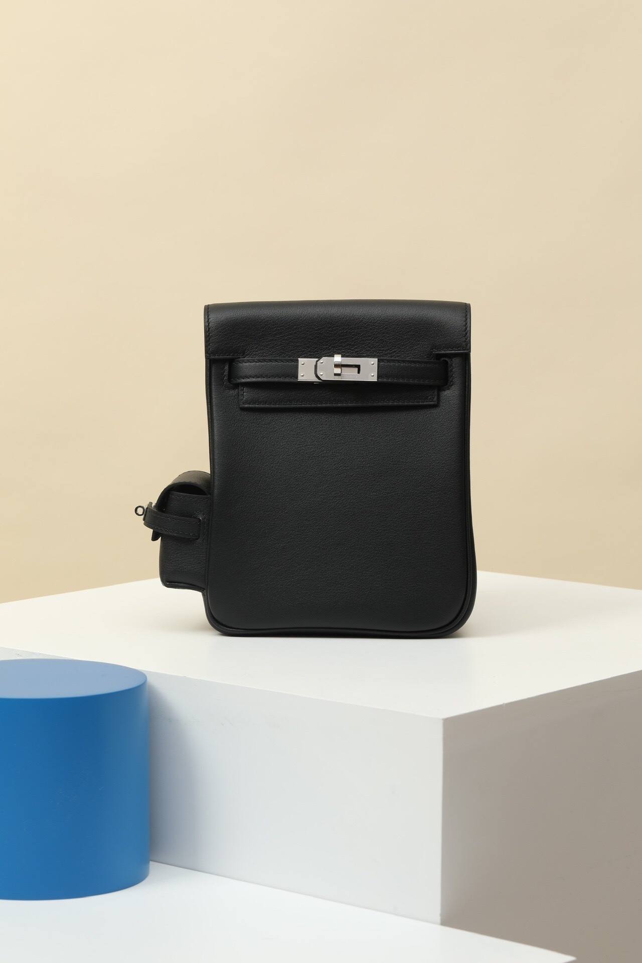 Hermes Mini Kelly Jump Backpack in black swift leather with palladium hardware.
