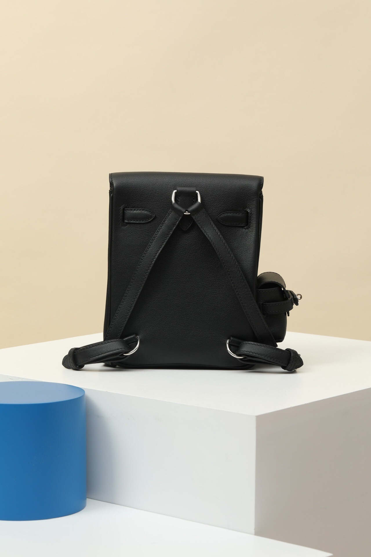 Hermes Mini Kelly Jump Backpack in black swift leather with palladium hardware.