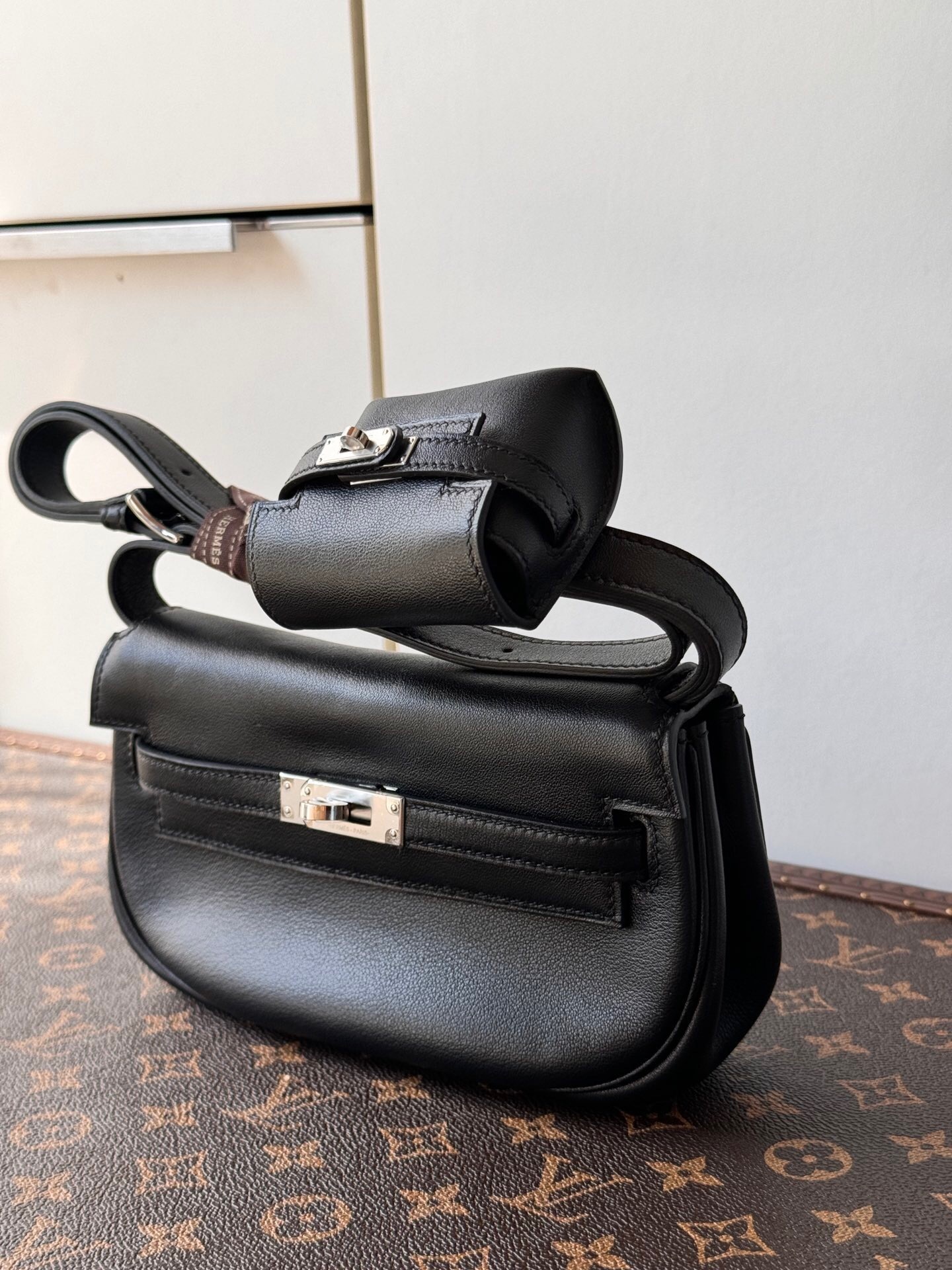 Hermes Kelly Moove Black Swift Palladium Hardware bag