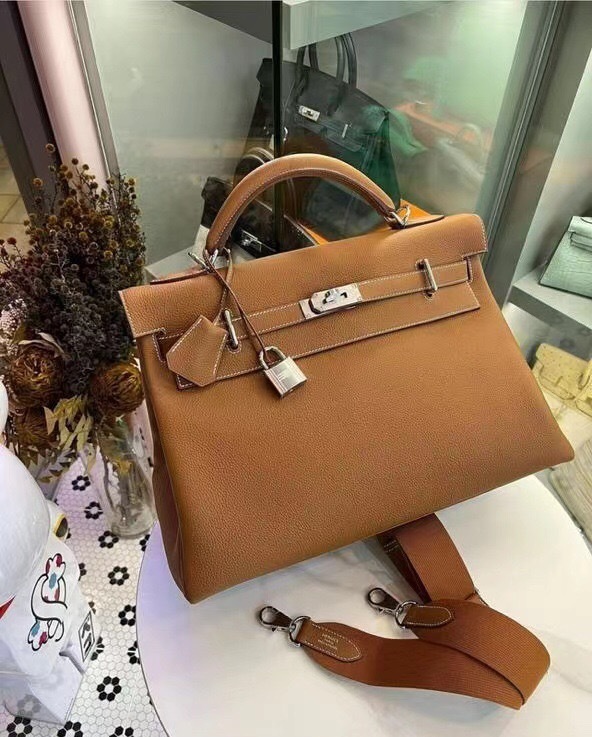 Hermes Kelly 42cm bag in gold Togo leather with palladium hardware