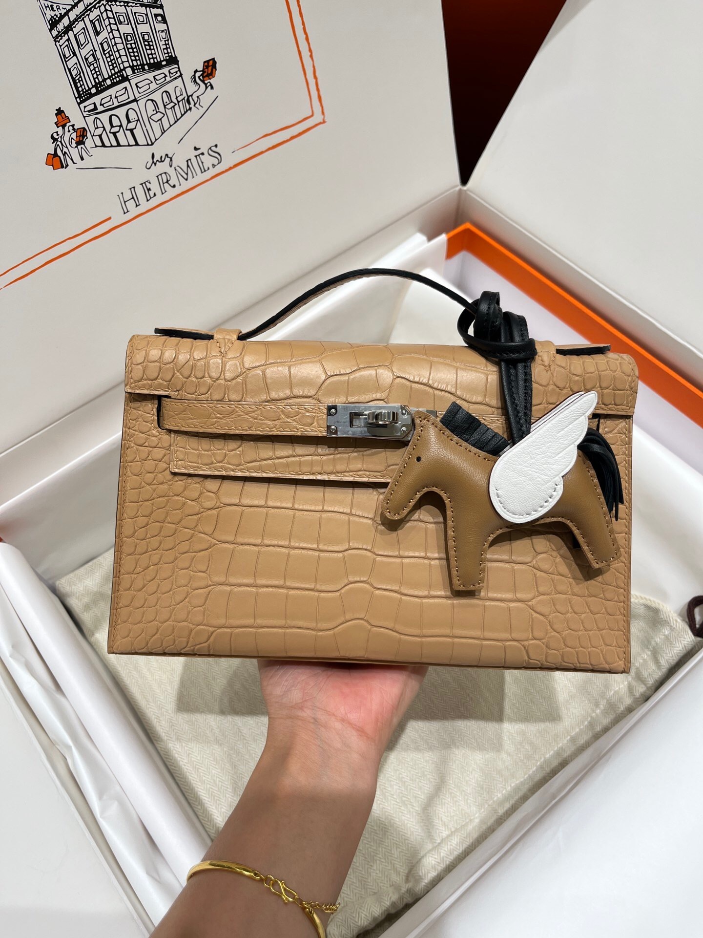 Hermes Mini Kelly II handbag in Gold Epsom leather with palladium hardware