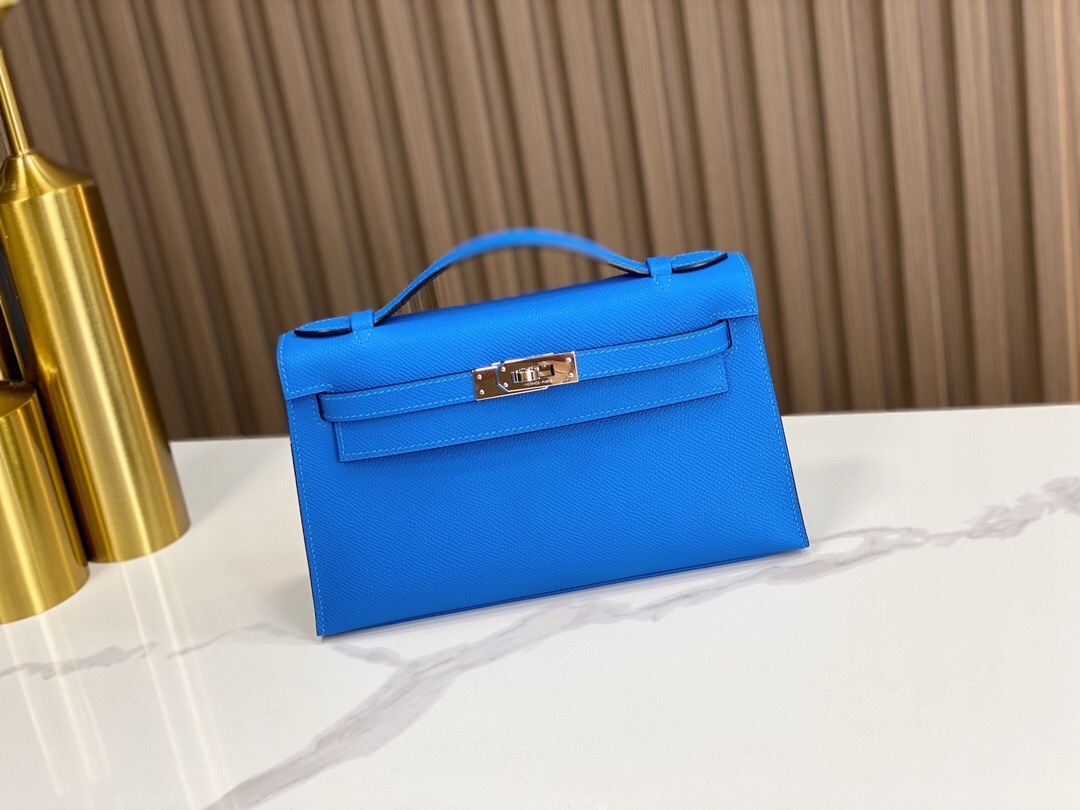 Hermes Kelly Pochette in Bleu Paradise Swift leather with palladium hardware