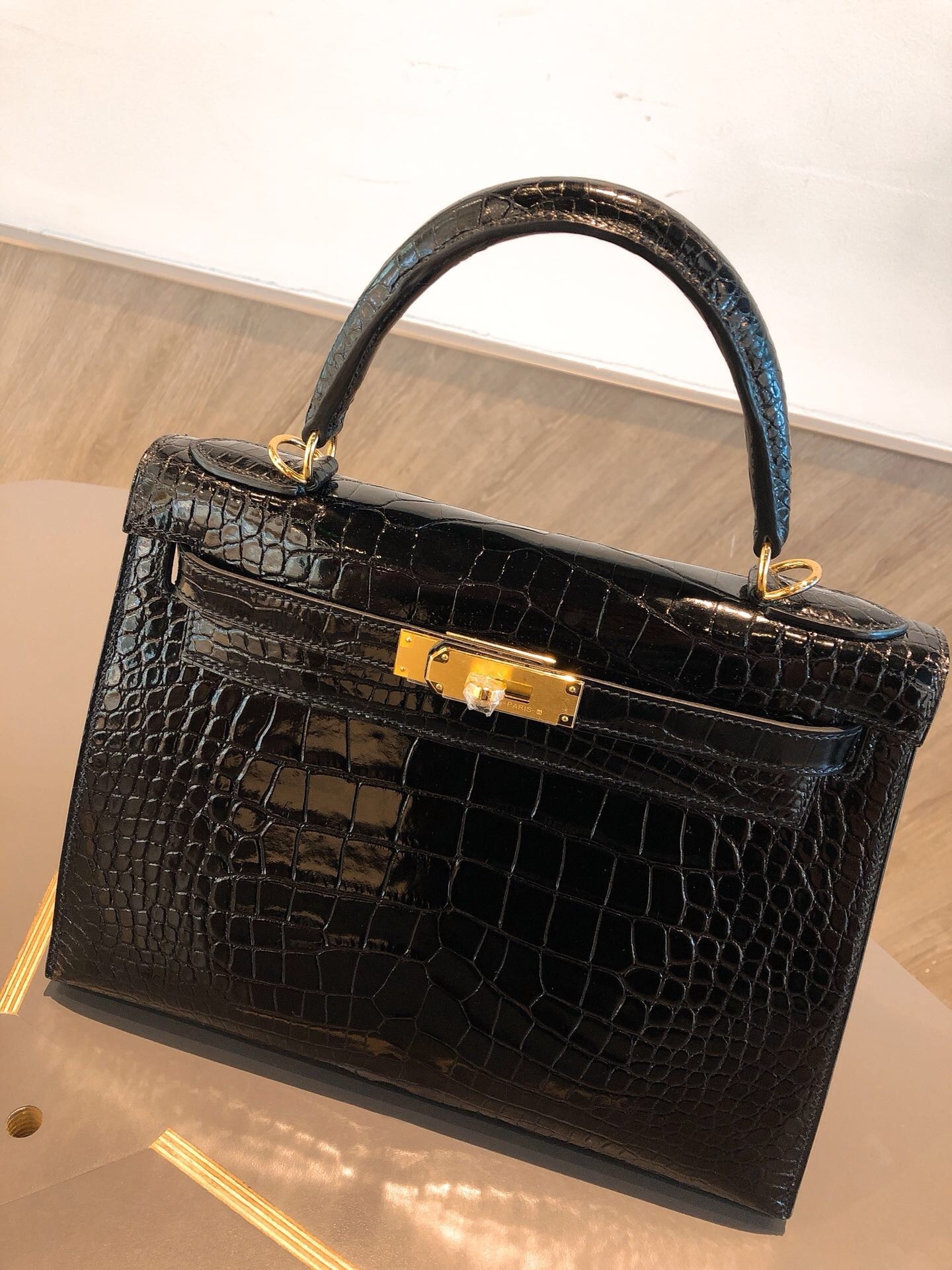 Hermès Mini Kelly bag croco leather black with top handle