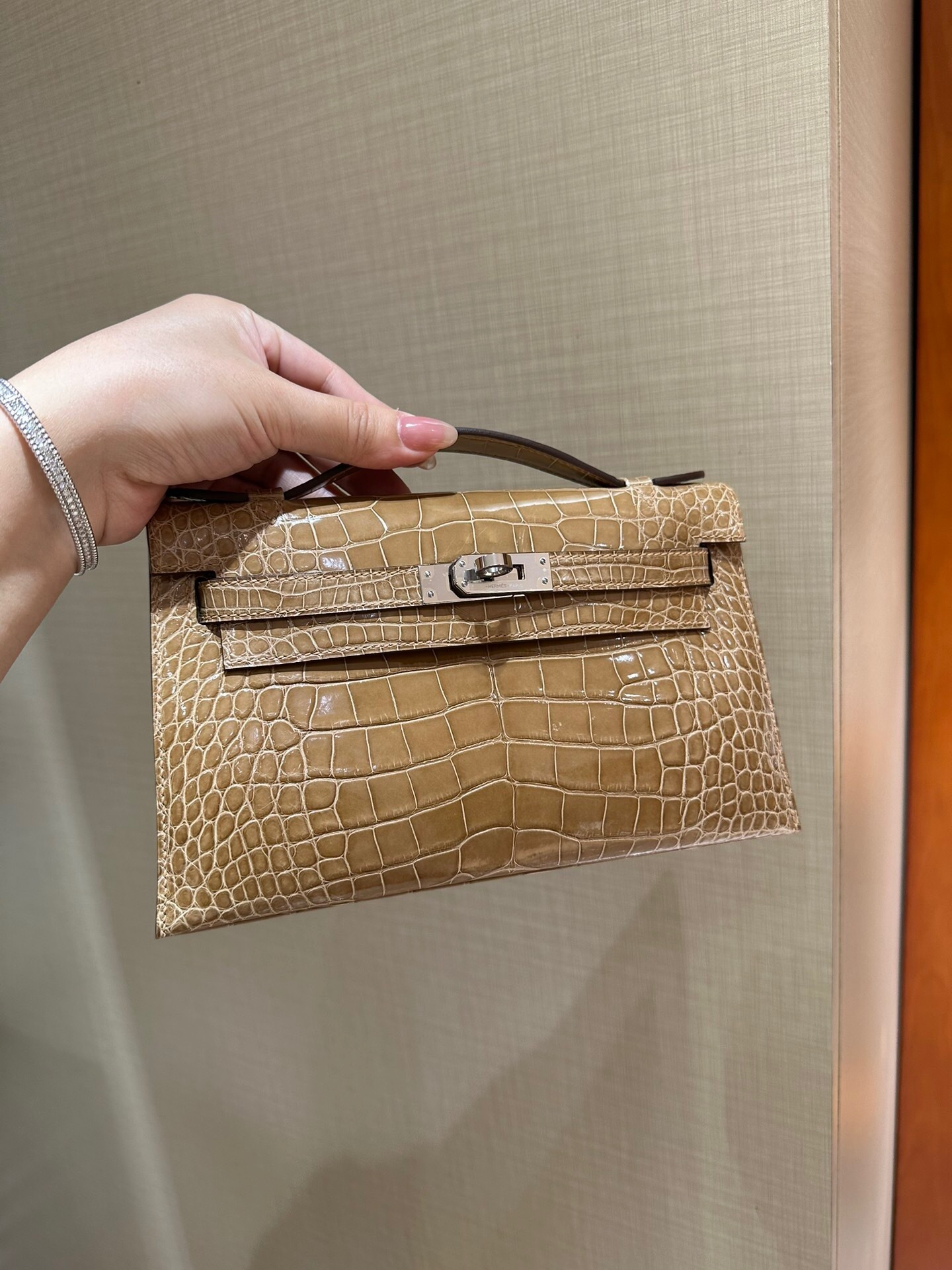 Hermes Kelly Pochette clutch Aligator/ Croco Leather