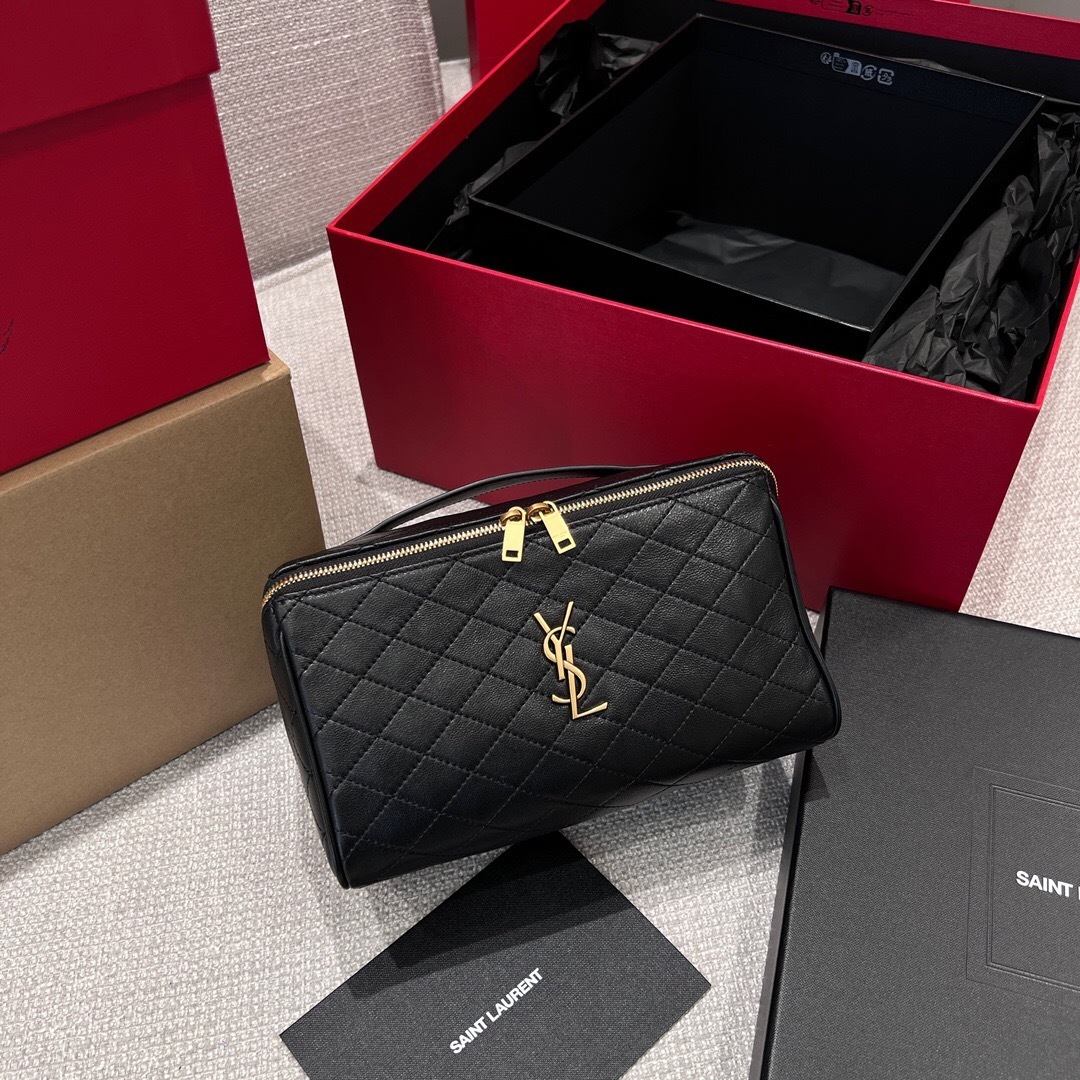 Saint Laurent Gaby vanity case in quilted black leather with gold-toned hardware