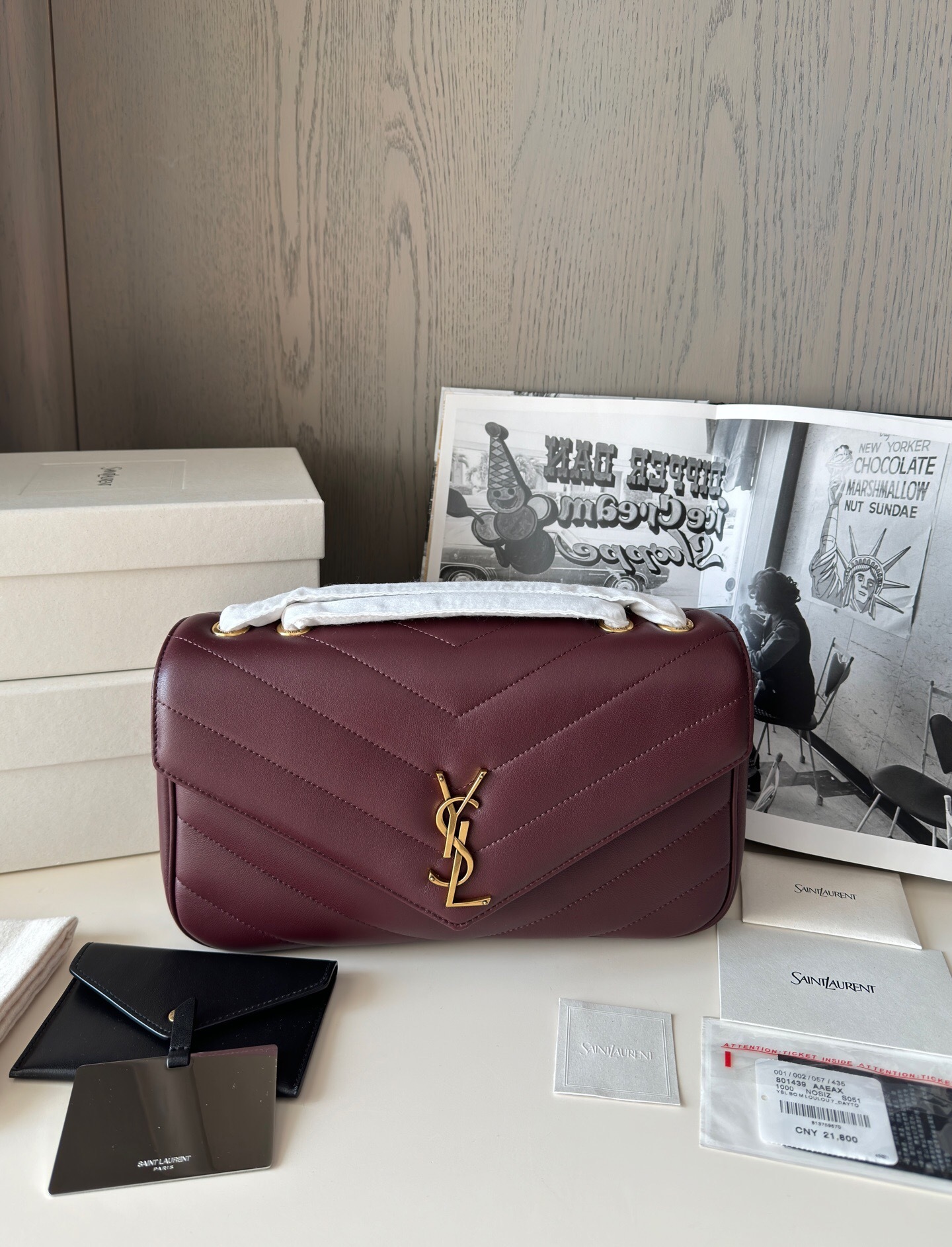 Saint Laurent Loulou small shoulder bag in matelassé rouge cabernet leather