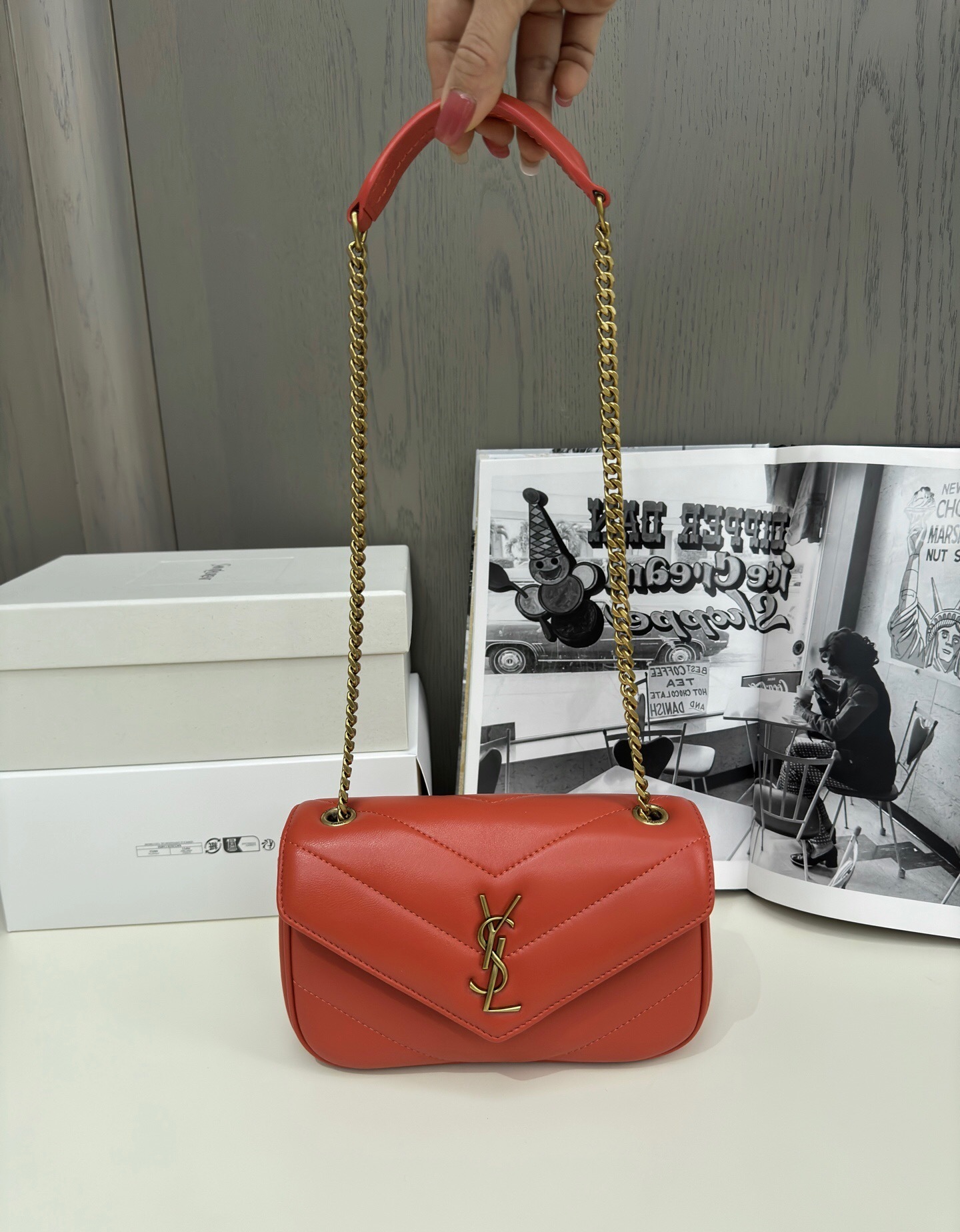 Saint Laurent Loulou Mini bag in orange lambskin leather
