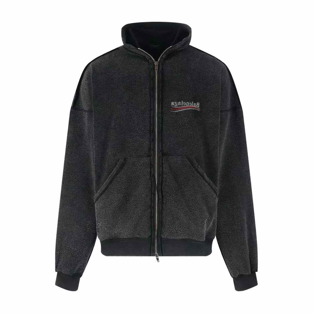 Balenciaga Political Campaign Inside-out Zip-up Hoodie in faded black cotton