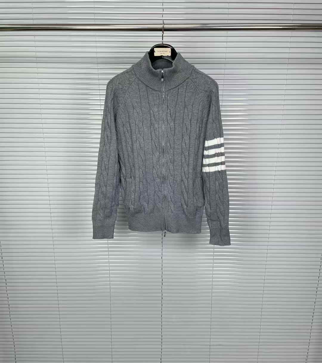 Thom Browne 4-Bar Knitted Cardigan in grey