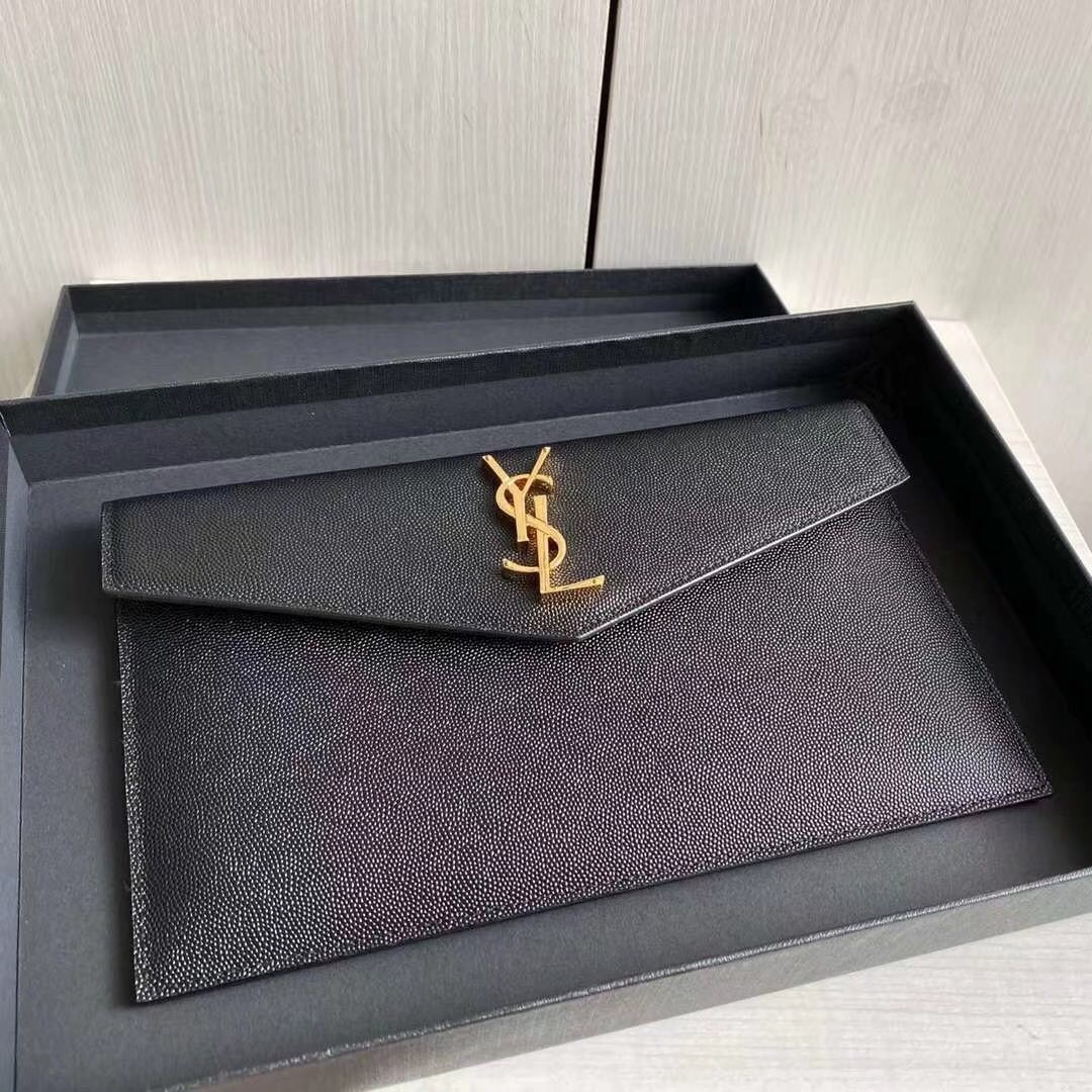 Saint Laurent Uptown Pouch in black grain de poudre embossed leather
