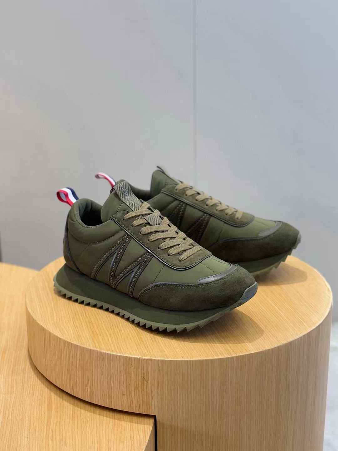 Moncler Pacey sneaker green with suede and nylon details.