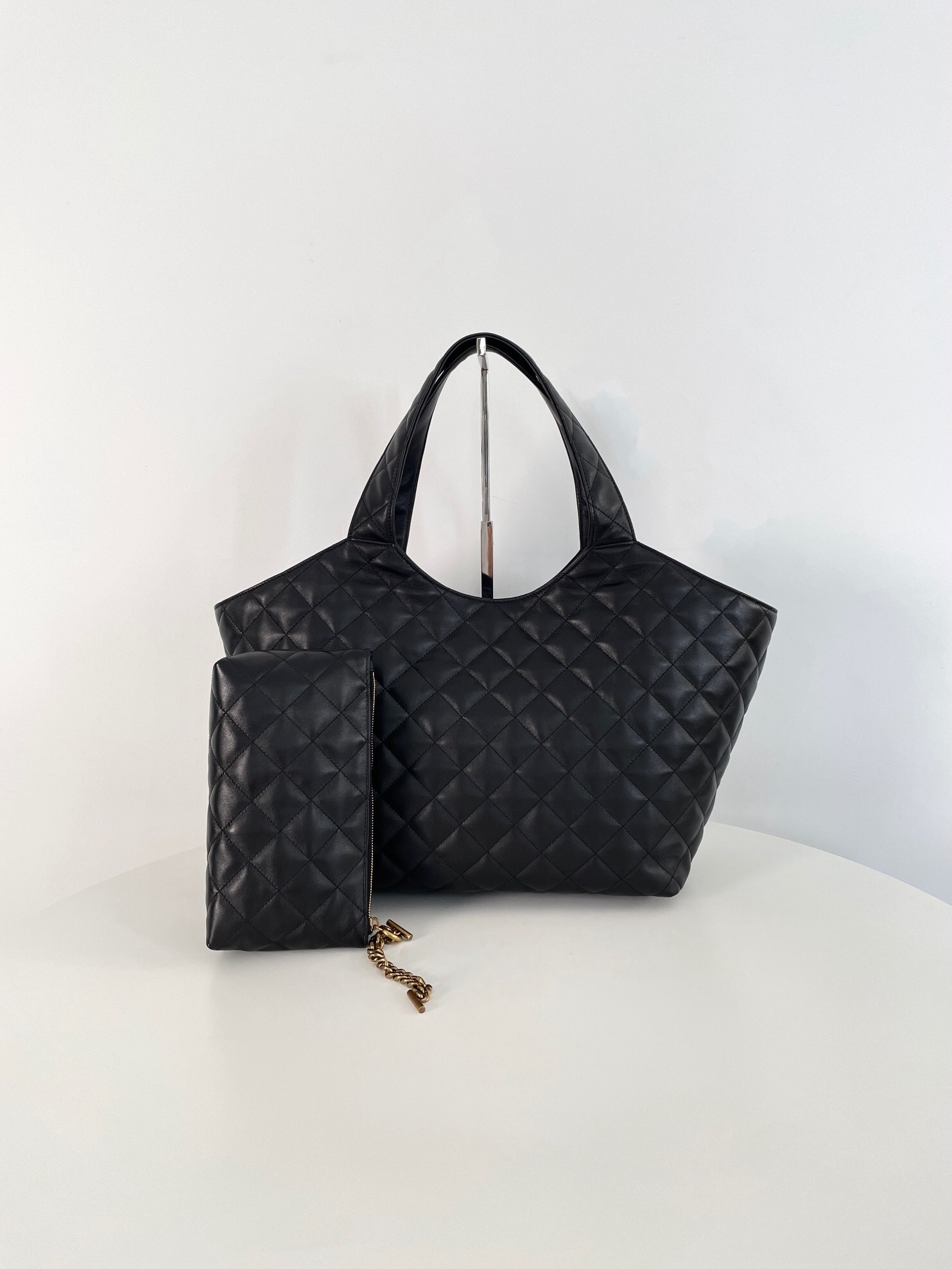 Saint Laurent Icare Maxi Shopping Bag in black quilted lambskin leather