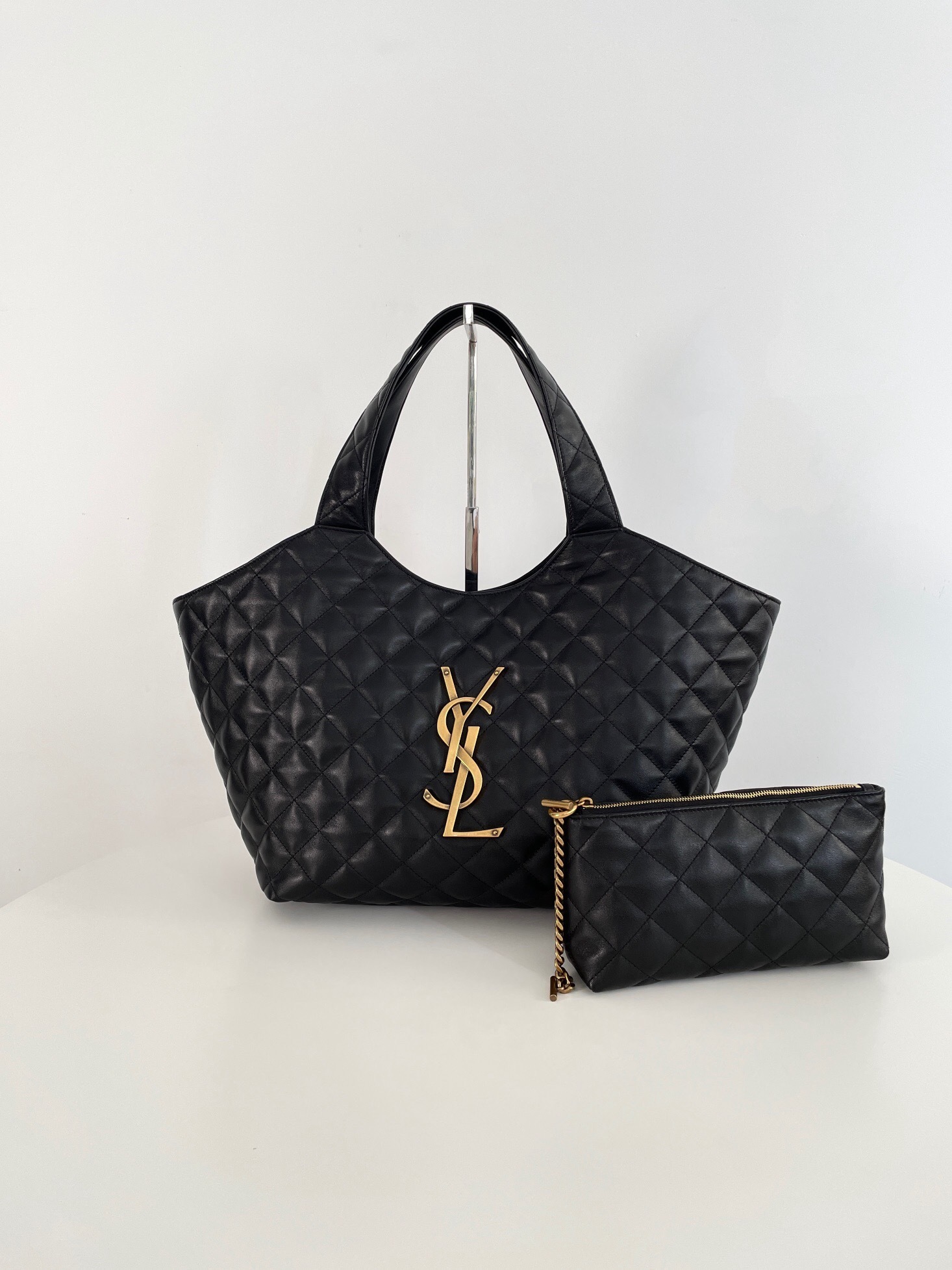 Saint Laurent Icare Maxi Shopping Bag in black quilted lambskin leather