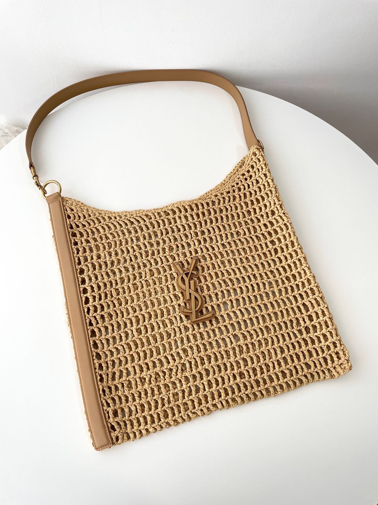 Saint Laurent Oxalis leather-trimmed raffia shoulder bag