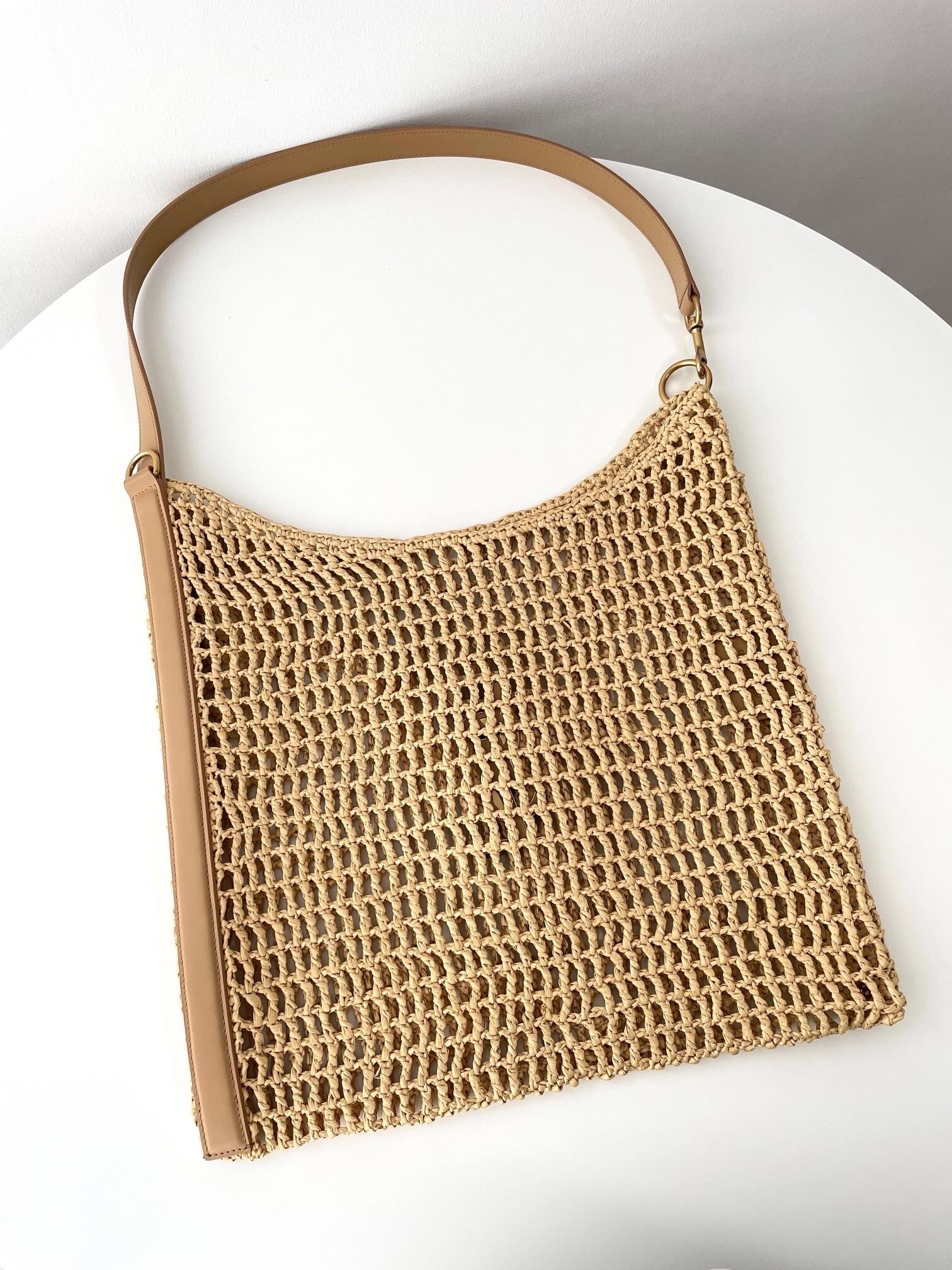 Saint Laurent Oxalis leather-trimmed raffia shoulder bag